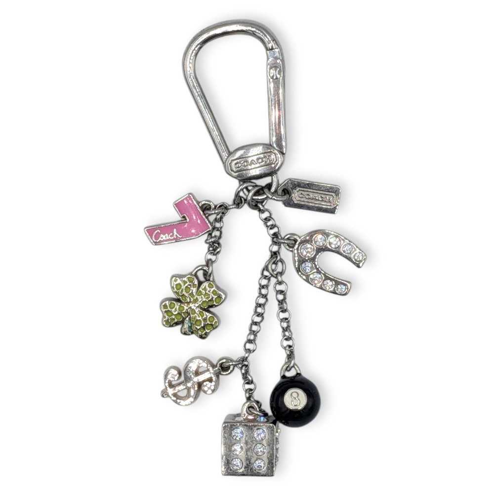 Coach Lucky Charm Keychain Mix Silver Dice Lucky 7 Clover 8-Ball Horseshoe Fob